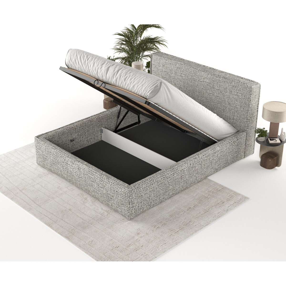 Łóżko kontynentalne SATO 180x200 z pojemnikiem, Jasny Melanż, tkanina Coco 83