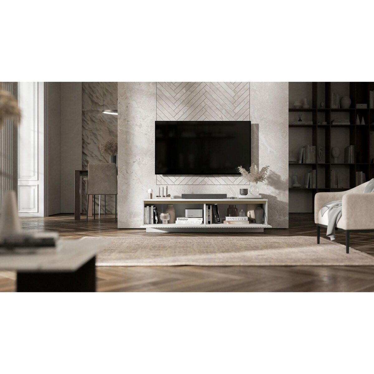 Nowoczesna wisząca / stojącą Szafka RTV Glamour Komoda RTV Biały Mat 140 cm