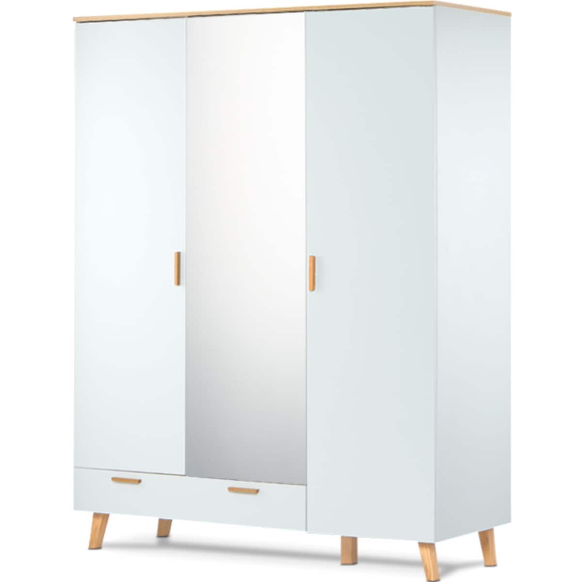 KONSIMO FRISK Biała szafa z lustrzanymi drzwiami w stylu skandynawskim