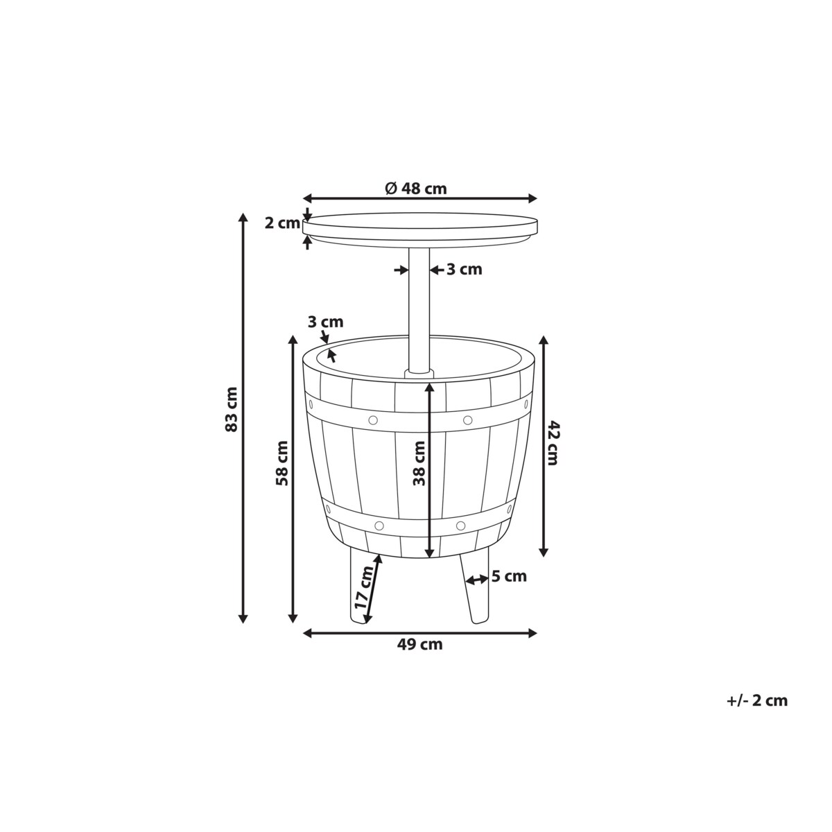 Okrągły stolik/ barek ogrodowy z funkcją chłodzenia 48 cm beżowoszary SILG