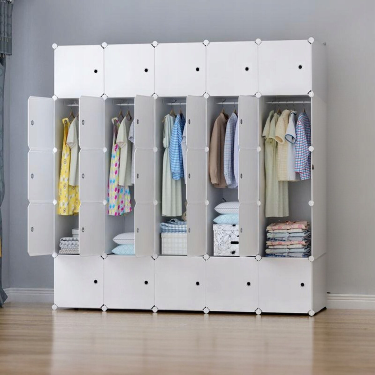 Duża szafa modułowa biała pojemna garderoba xxl na ubrania półki drążek