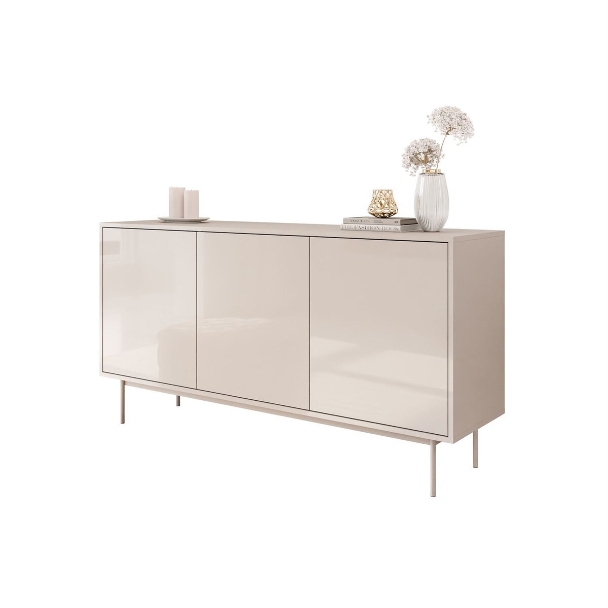 Trzydrzwiowa komoda SANAYI kaszmir połysk, na stelażu