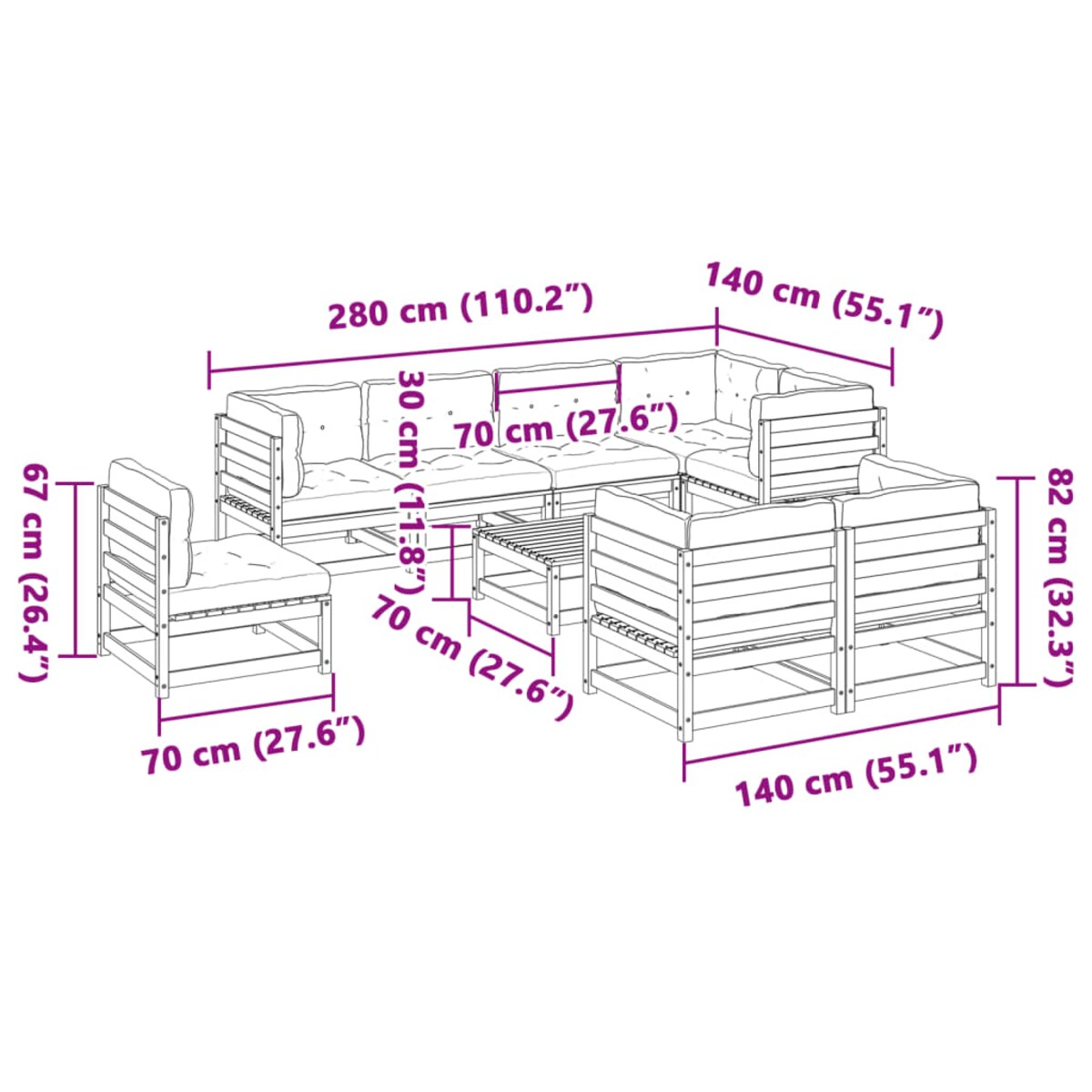 vidaXL 9-cz. zestaw wypoczynkowy do ogrodu, z poduszkami, sosnowy