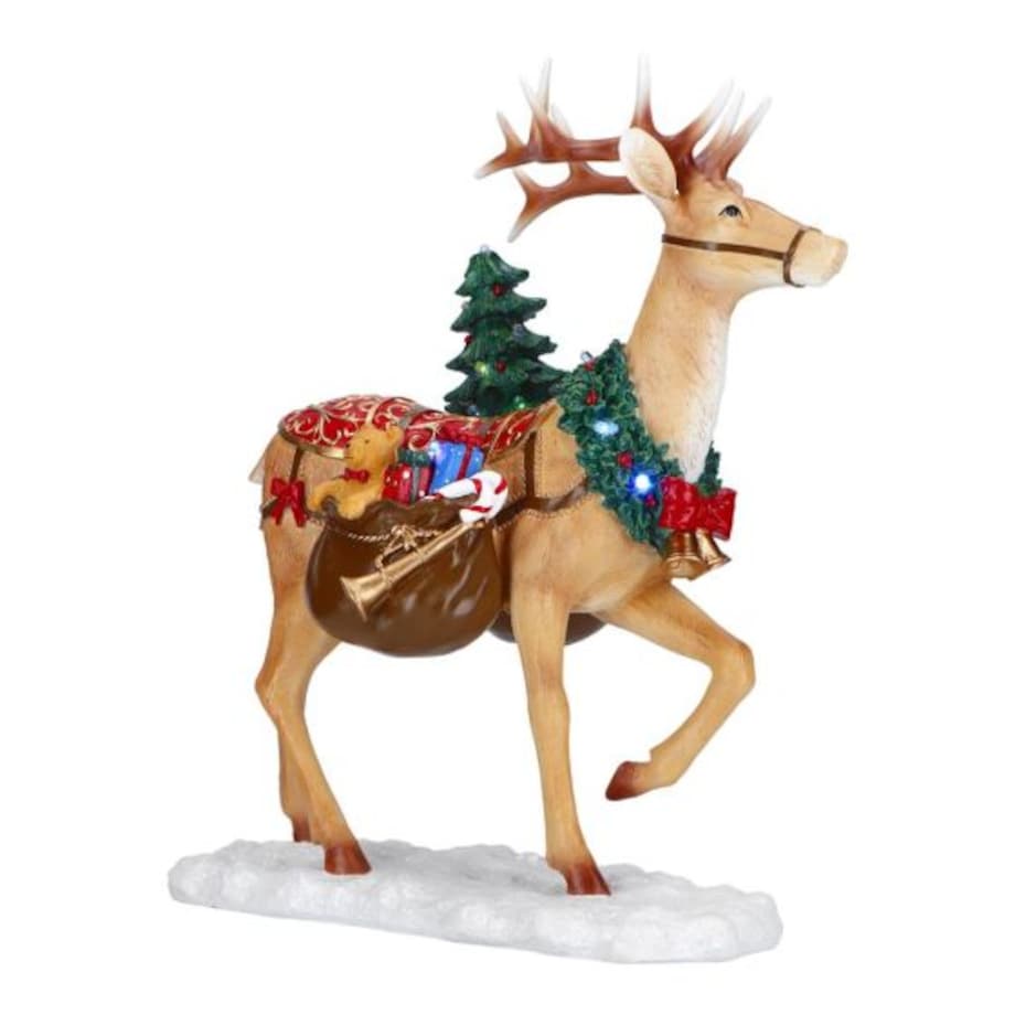 Jeleń z prezentami i choinką LED 38,3 cm Timstor