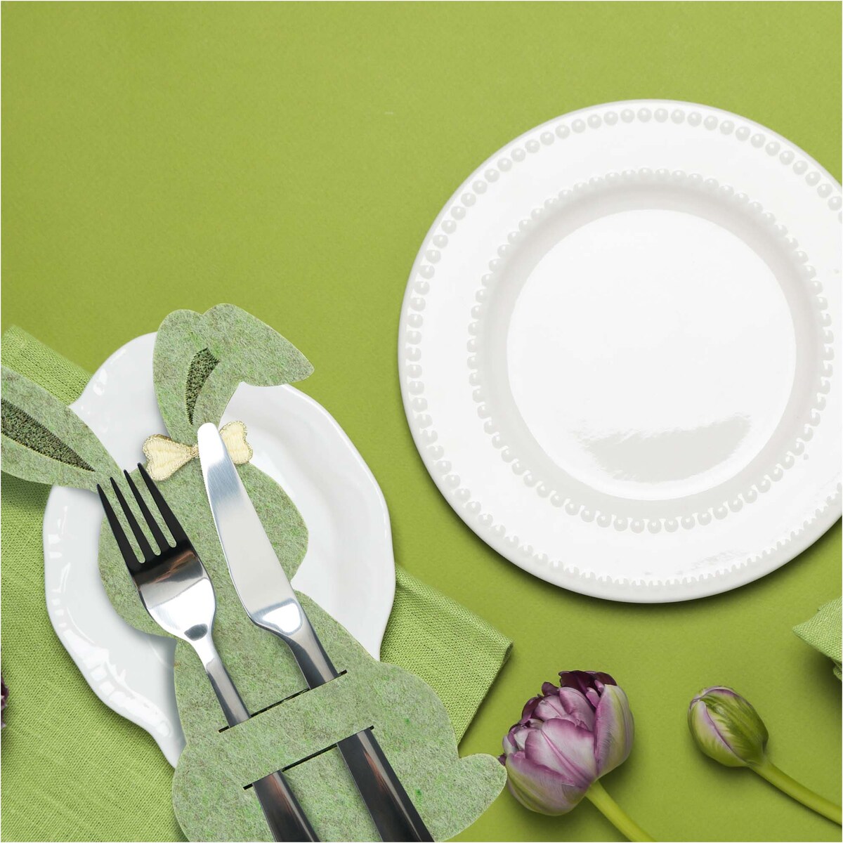 Kieszonka Etui Na Sztućce Wielkanocna Zajączek Filcowa Dekoracyjna Ozdobna Zielona