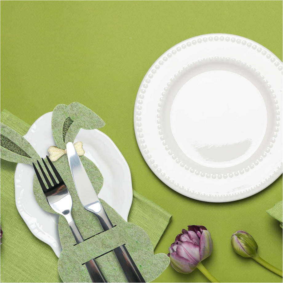 Kieszonka Etui Na Sztućce Wielkanocna Zajączek Filcowa Dekoracyjna Ozdobna Zielona