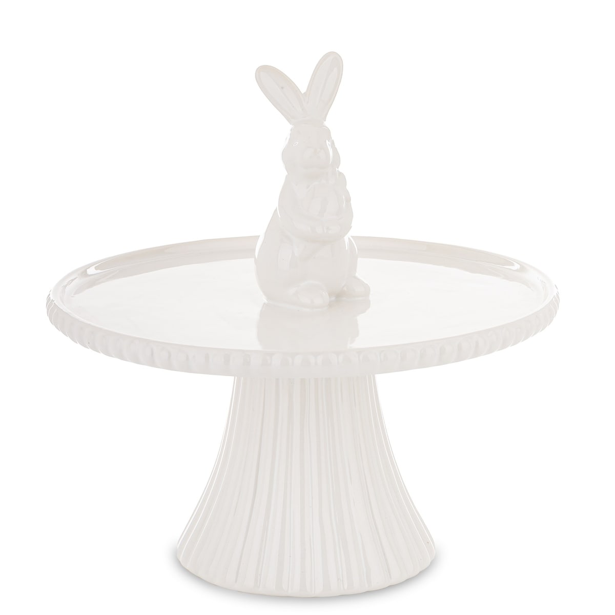 Patera biała z ceramiki z zajączkiem po środku talerza 23x22,5x22,5 cm