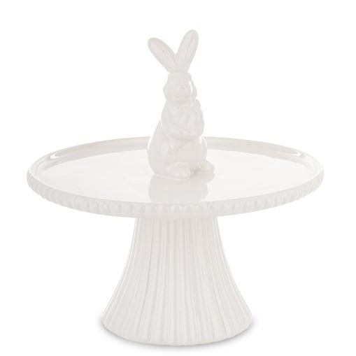 Patera biała z ceramiki z zajączkiem po środku talerza 23x22,5x22,5 cm