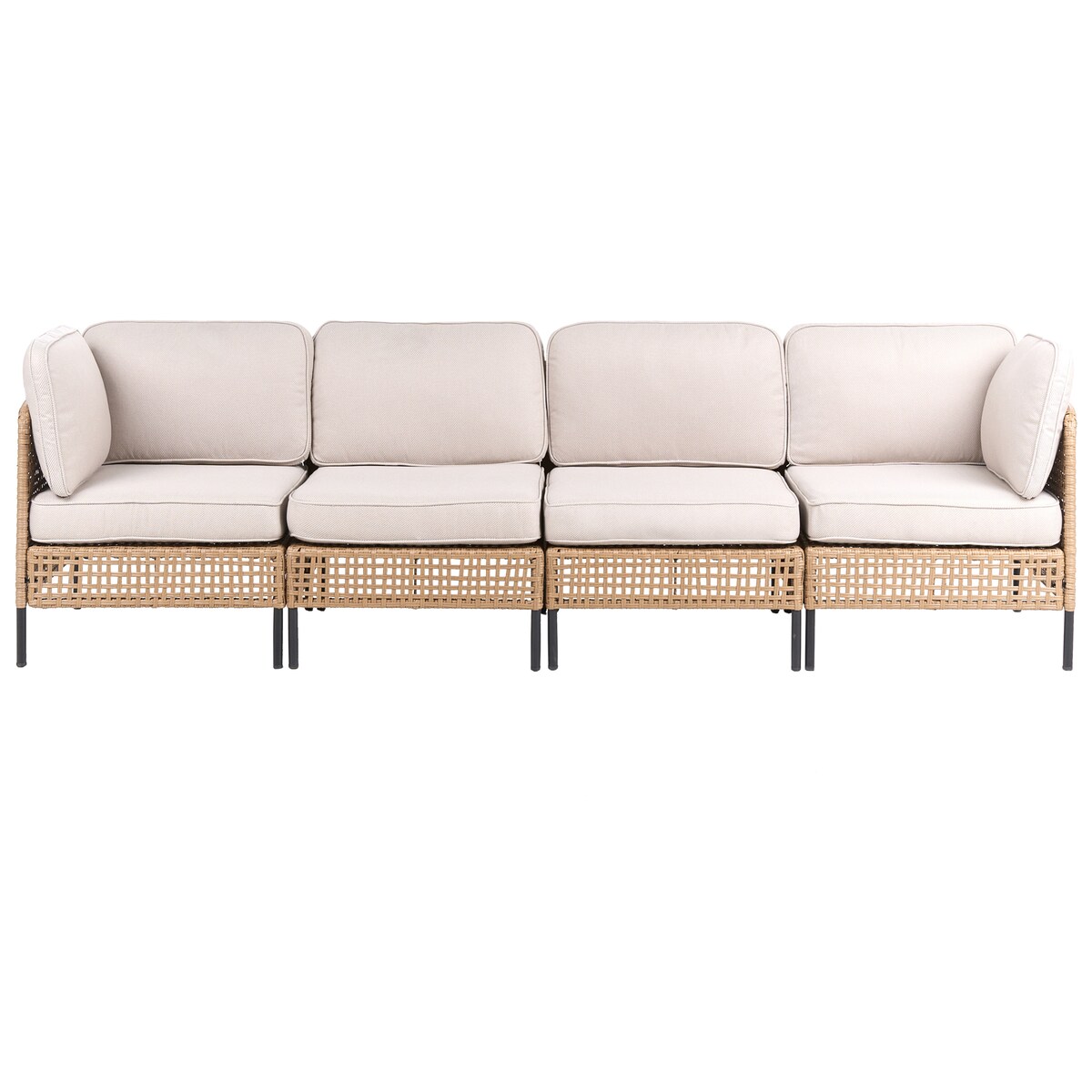 Sofa ogrodowa ze stolikiem dla 4 osób OMEGANA Jasnobeżowy Technorattan Modułowy