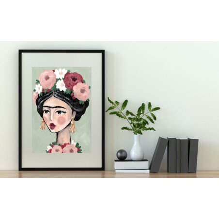 Poster Story, Plakat, Obraz - Frida Kahlo Art na Zielonym Tle, wymiary 42 x 60 cm