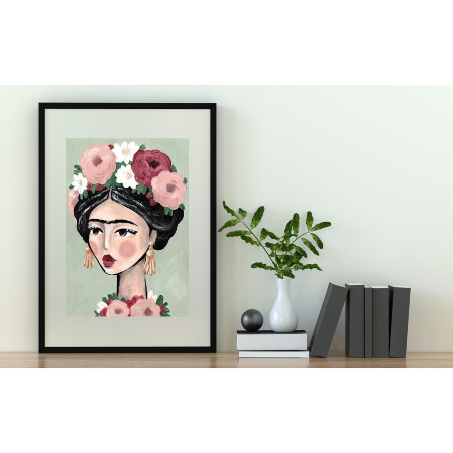 Poster Story, Plakat, Obraz - Frida Kahlo Art na Zielonym Tle, wymiary 42 x 60 cm