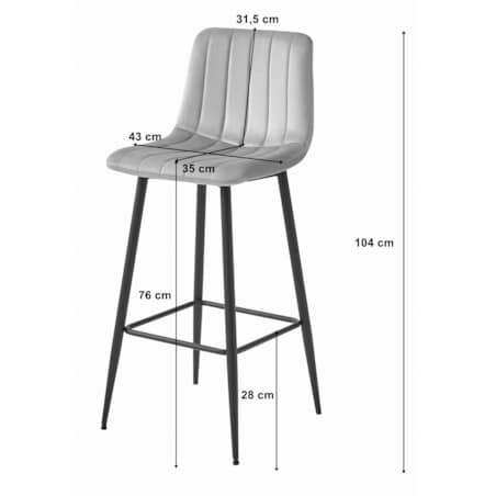 Hoker Do Jadalni Kuchni Baru Wysoki Pozza - Aksamit Srebrno-Szary / Nogi Czarne X 4