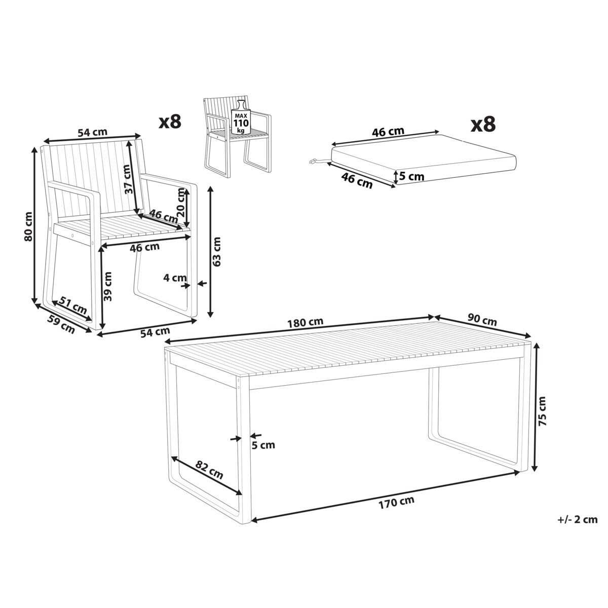 Zestaw jadalniany dla 8 osób Drewno Granatowy SASSARI II