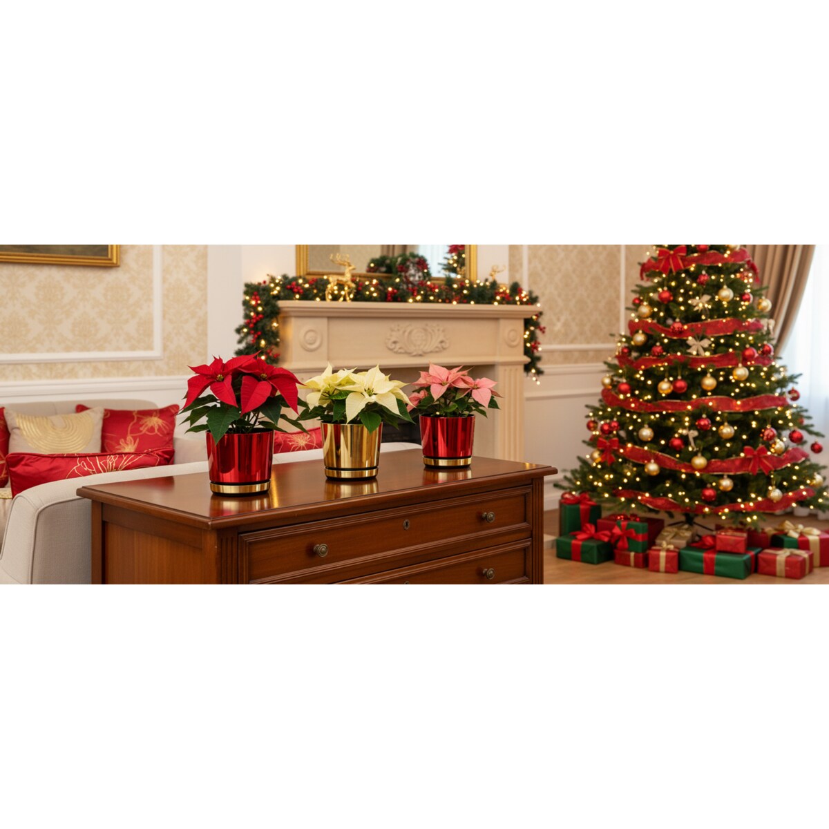 16 cm Doniczka z podstawką Czerwona + Złoty błyszczący wysoki połysk świąteczna do POINSECJI Gwiazdy Betlejemskiej dekoracja do stroików z drenażem wzór DUO/083/011