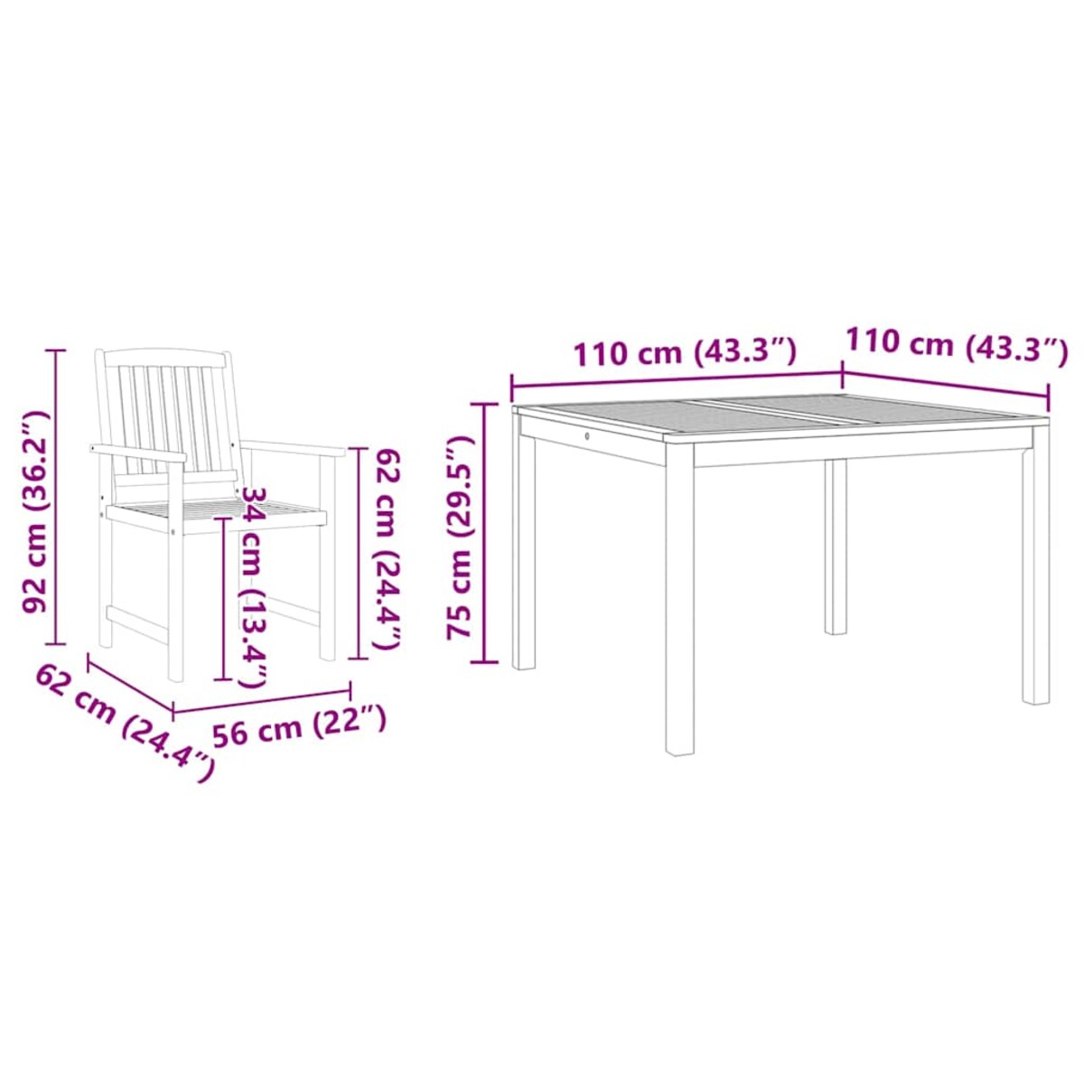 vidaXL Zestaw do jadalni w ogrodzie 3 pcs Brązowy lite drewno akacjowe