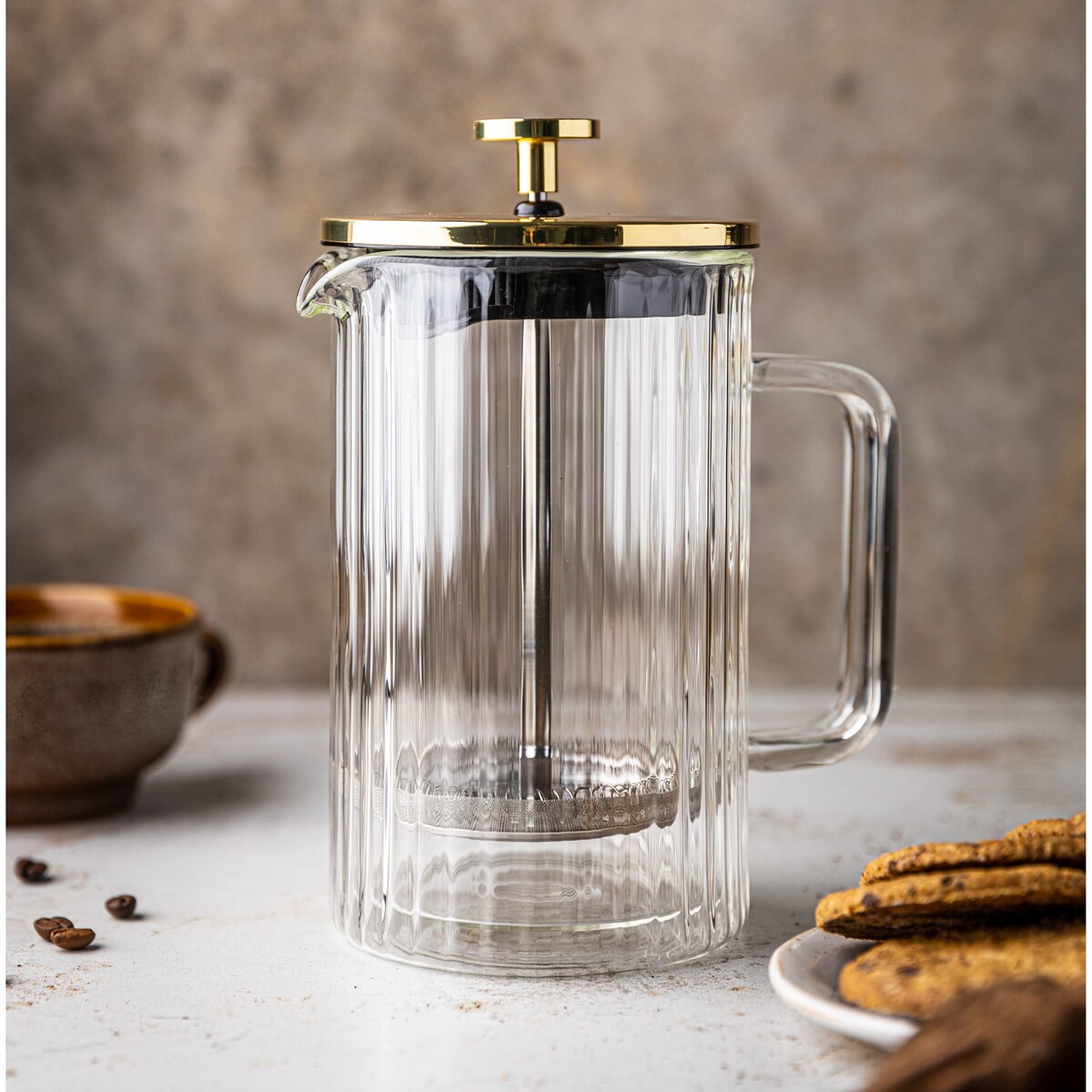 Zaparzacz do kawy herbaty szklany 350ml French Press złoty KLAUSBERG