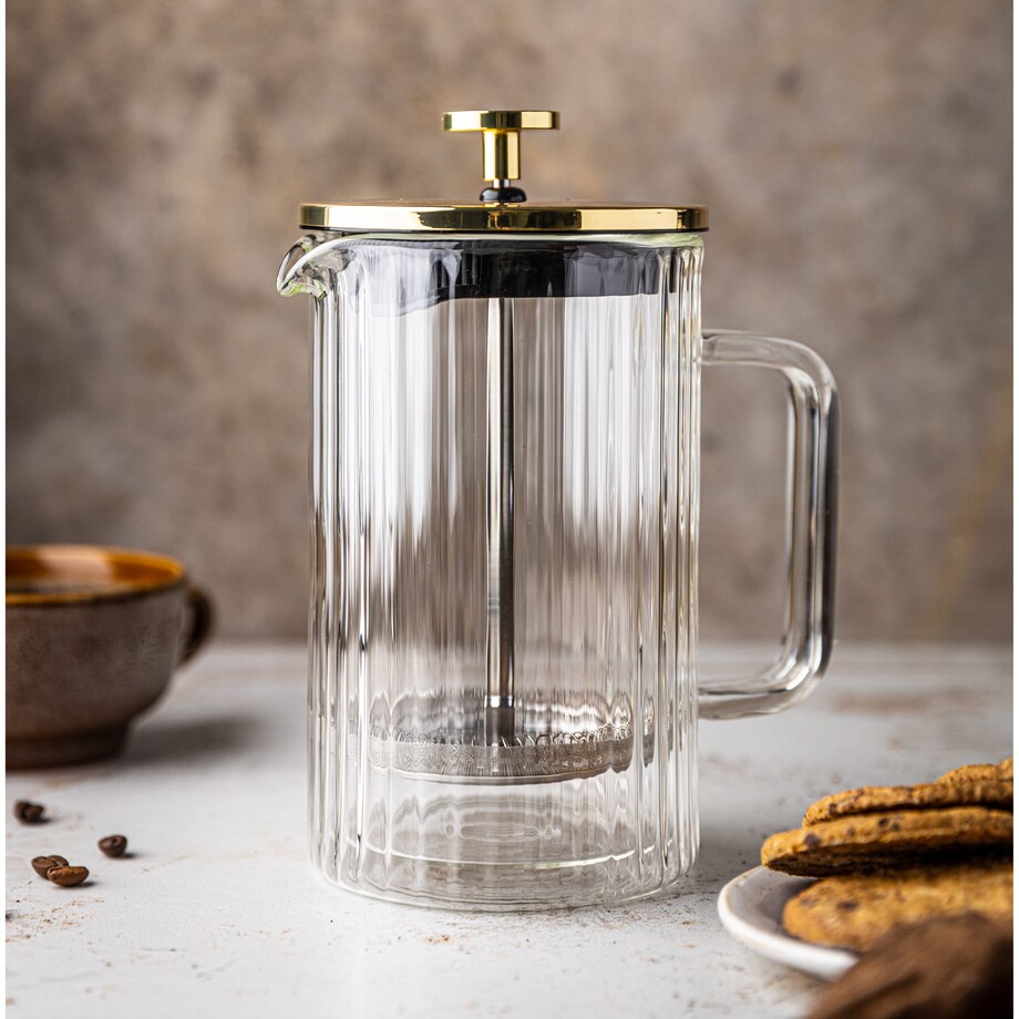 Zaparzacz do kawy herbaty szklany 350ml French Press złoty KLAUSBERG