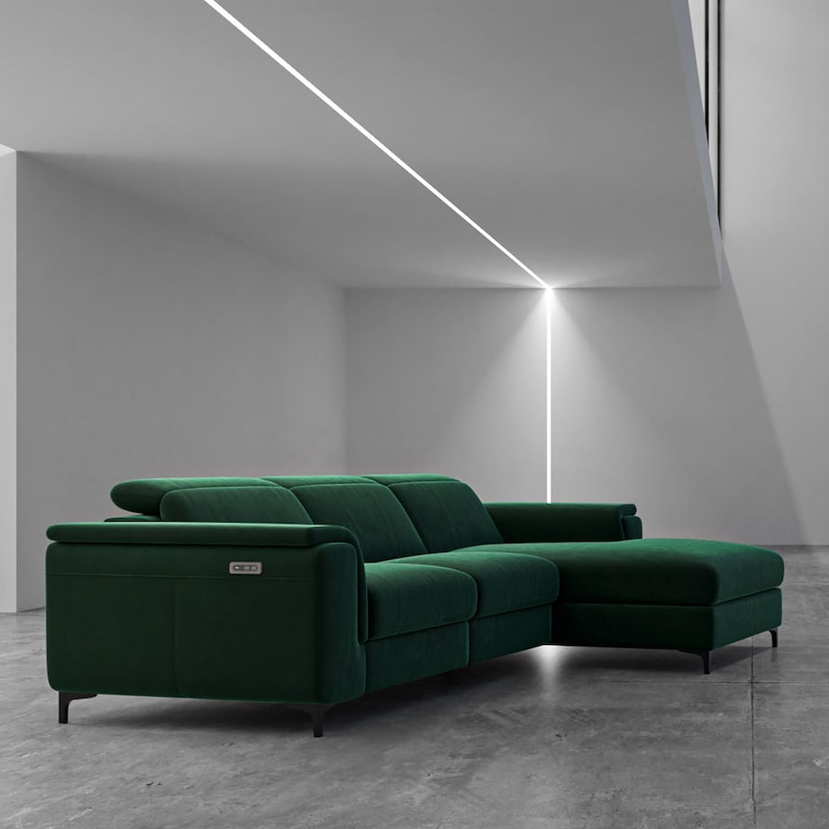 Sofa narożna Brito ciemnozielona z funkcją relaksu