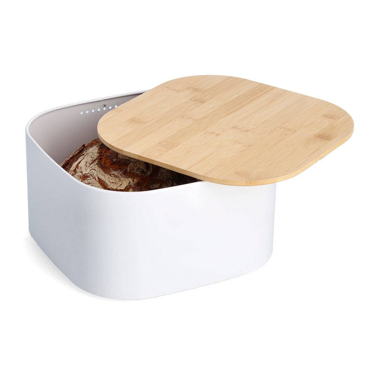 Chlebak metalowy z bambusową pokrywką, 26,5 cm