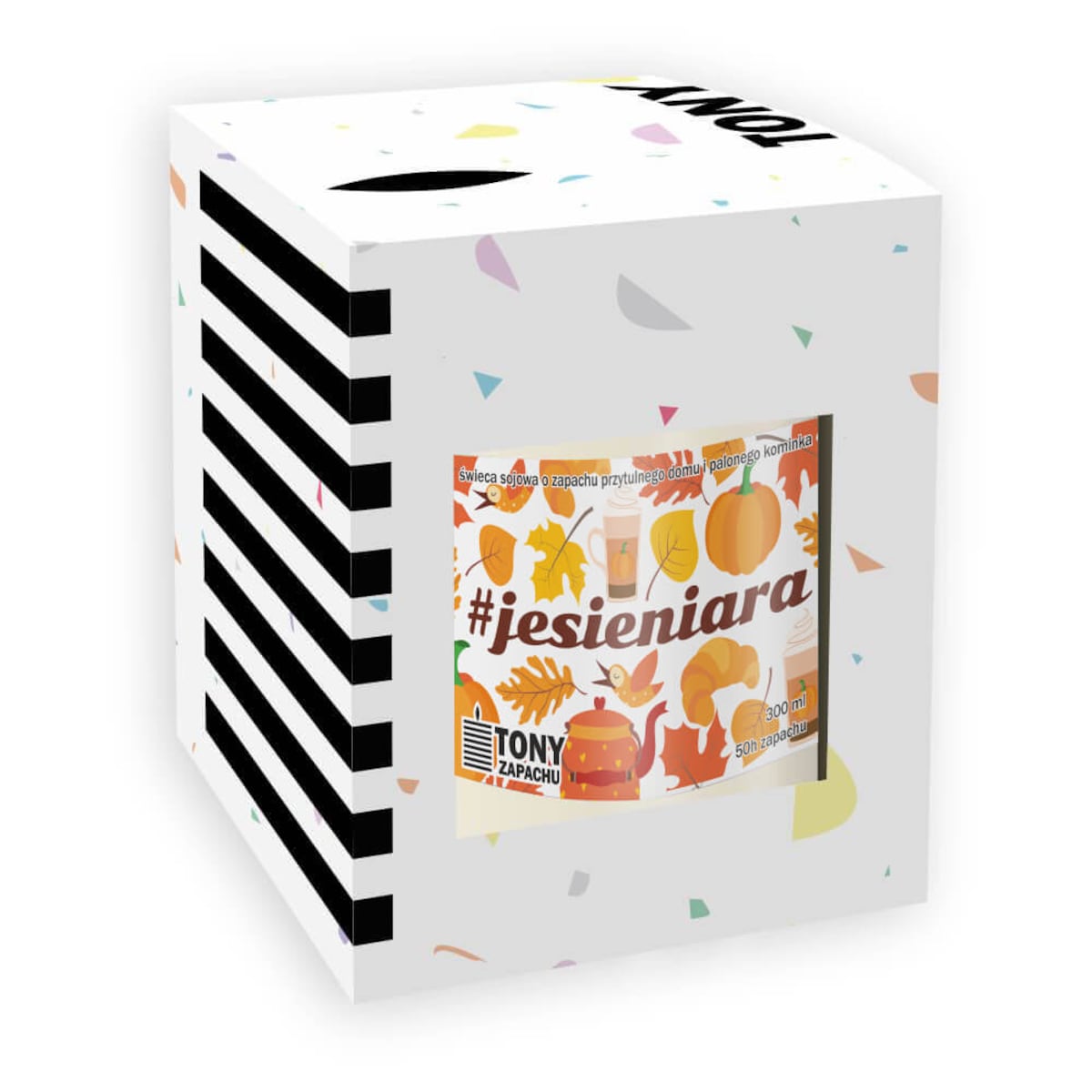 Naturalna świeca sojowa #JESIENIARA o zapachu pieczonego ciasta w szklanym naczyniu, prezent dla najbliższych, 300ml, na chłodne jesienne wieczory