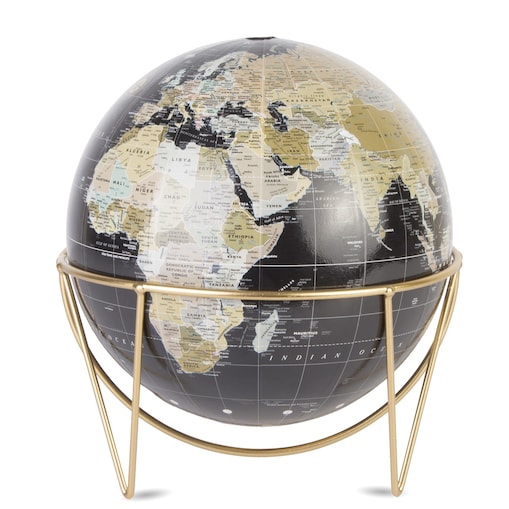 Globus czarny na złotym stojaku 24x22x22 cm