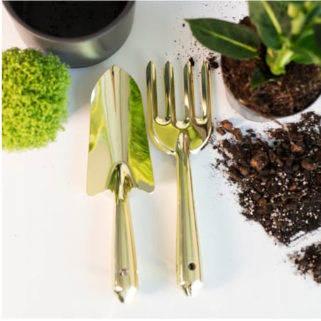 Złoty ZESTAW OGRODNICZY łopatka grabki PREMIUM narzędzia ogrodowe ozdobne na prezent ESCHERT DESIGN