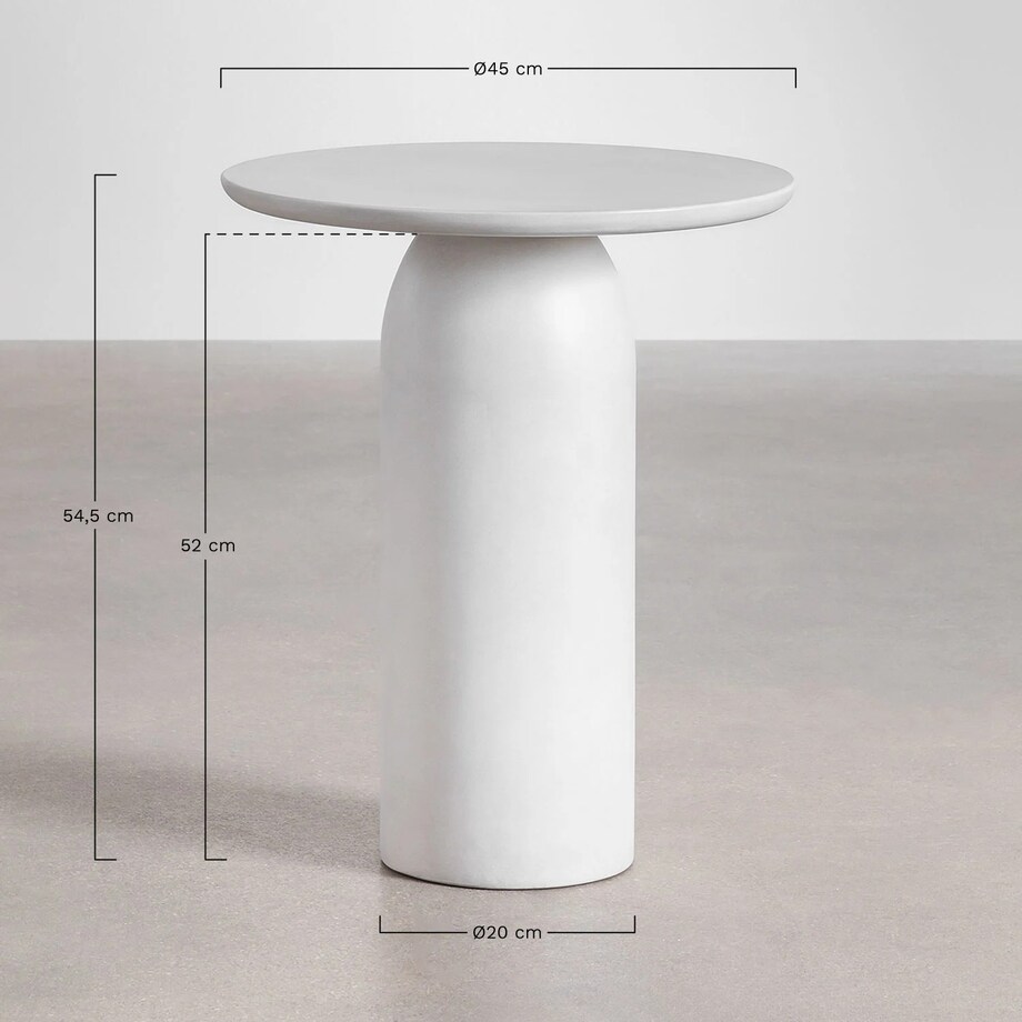 Stolik pomocniczy, Ø45 cm z cementu Layana, kremowy wysoki połysk
