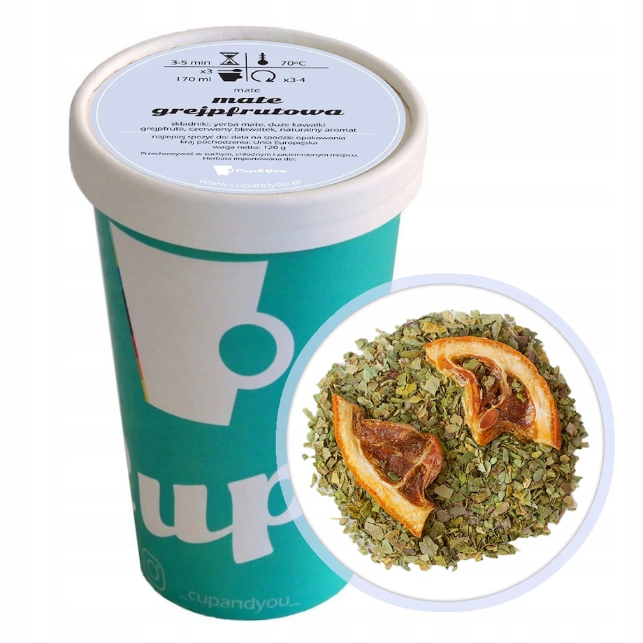 Liściasta sypana herbata YERBA MATE GREJPFRUTOWA bławatek120g premium - herbata liściasta sypana mieszanka napar susz