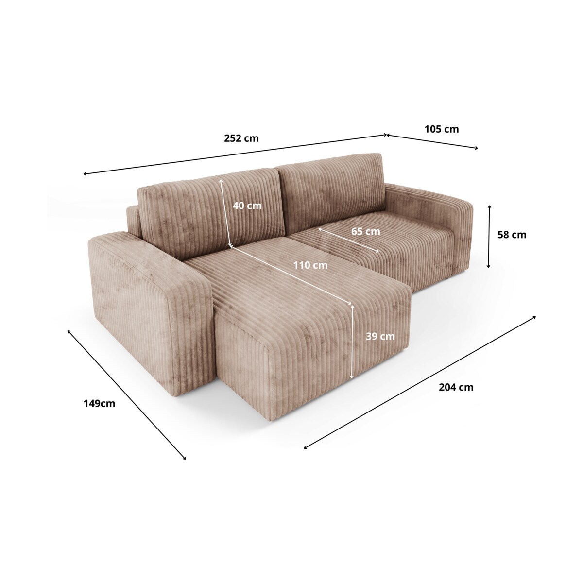 Narożnik FANO z funkcją spania sztruks Kolor: TILIA 100