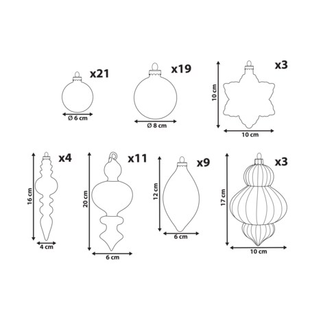 Zestaw 70 bombek TWINKLE Szkło Czerwony/ zielony
