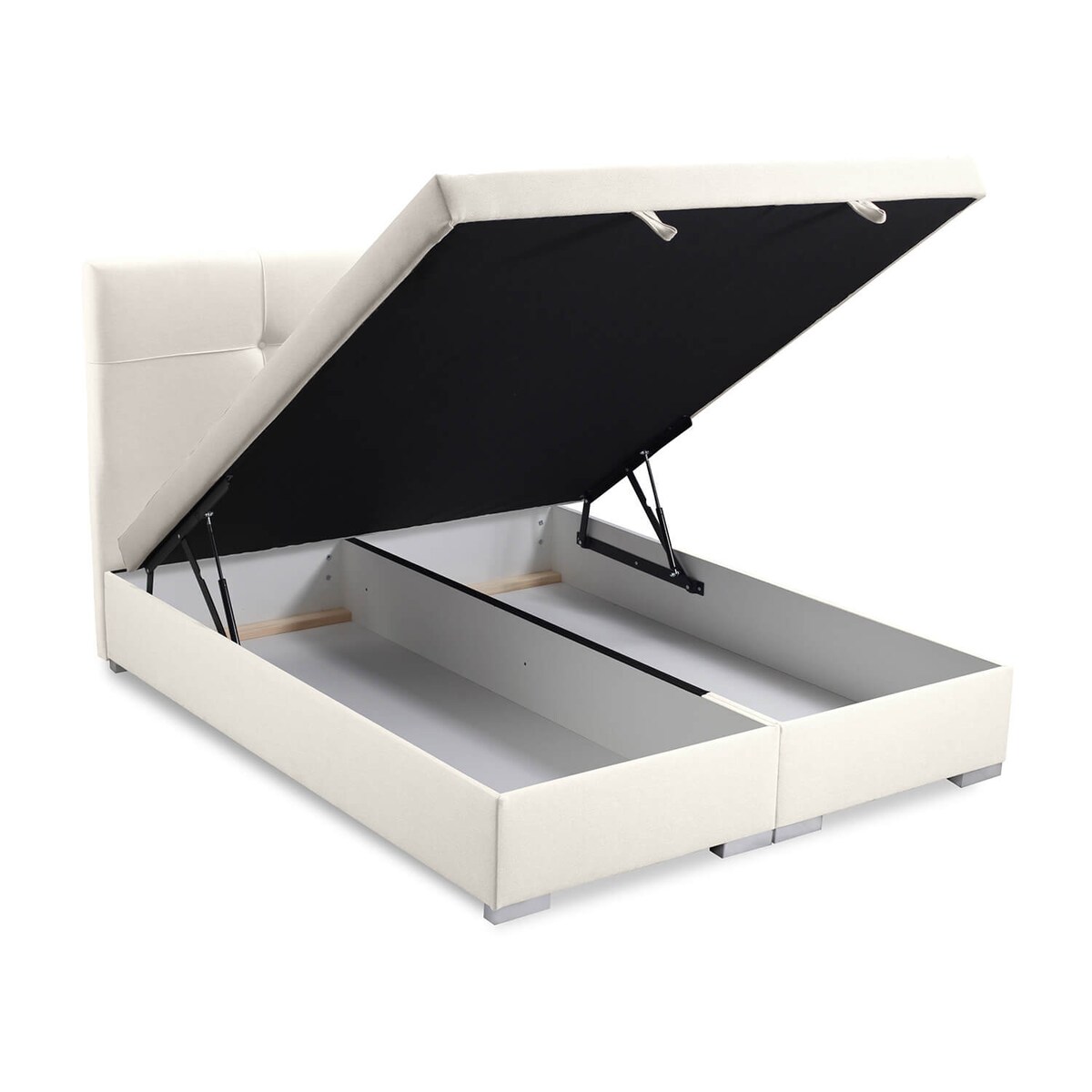 Łóżko tapicerowane BEHATI 180x200 z pojemnikiem, Kremowy, tkanina Megan 351