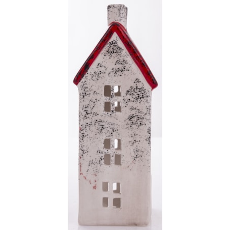 Domek ceramiczny biały z czerwonym dachem, 18x7x7 cm KEDOM small