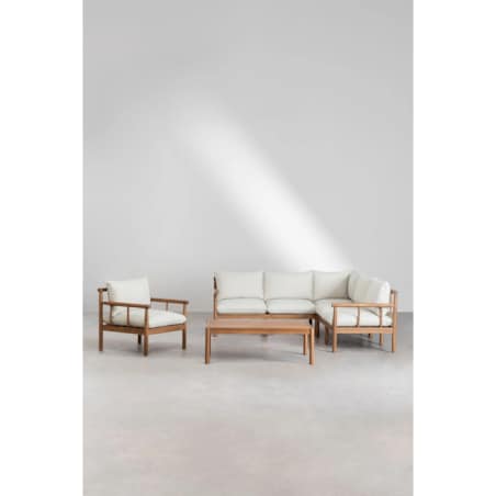 Zestaw ogrodowy: 5-osobowa sofa narożna, fotel i stolik kawowy z drewna akacjowego Melvin