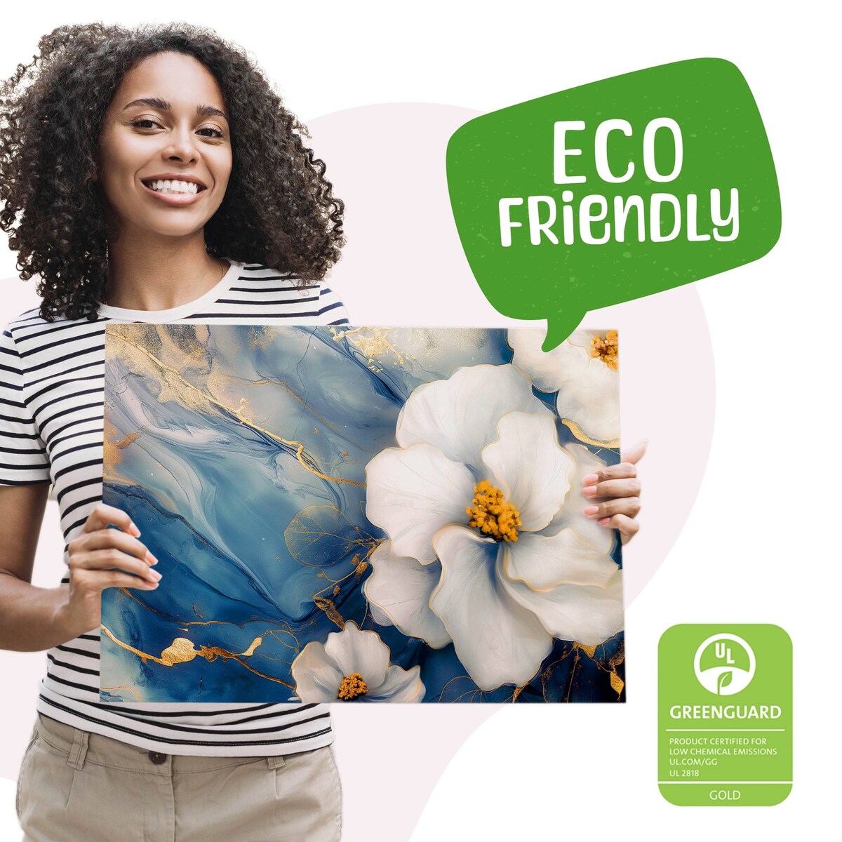 Obraz Do Salonu Białe Kwiaty Niebieski Marmur Glamour Abstrakcja 120x80cm