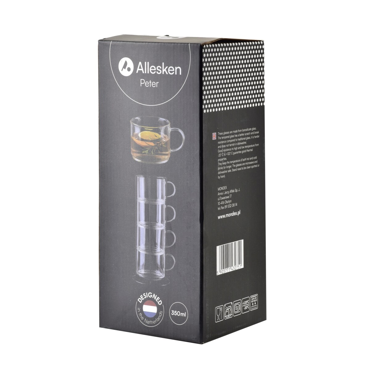 PETER GREY Komplet 4 filiżanek na stojaku 350ml 12.5x12.5xh27cm