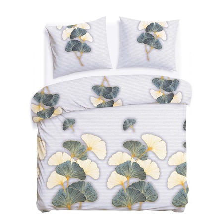 Pościel flanelowa 220x200 Solenne Light szara, liście miłorzębu, Flanelove