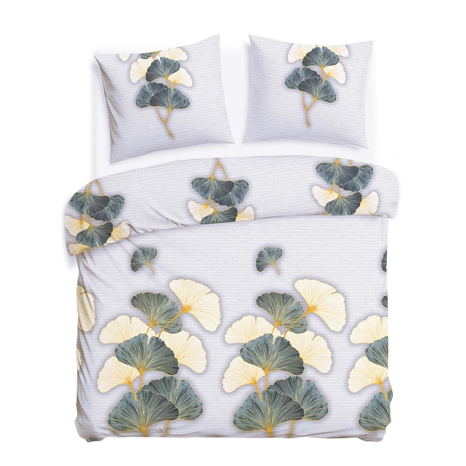 Pościel flanelowa 220x200 Solenne Light szara, liście miłorzębu, Flanelove