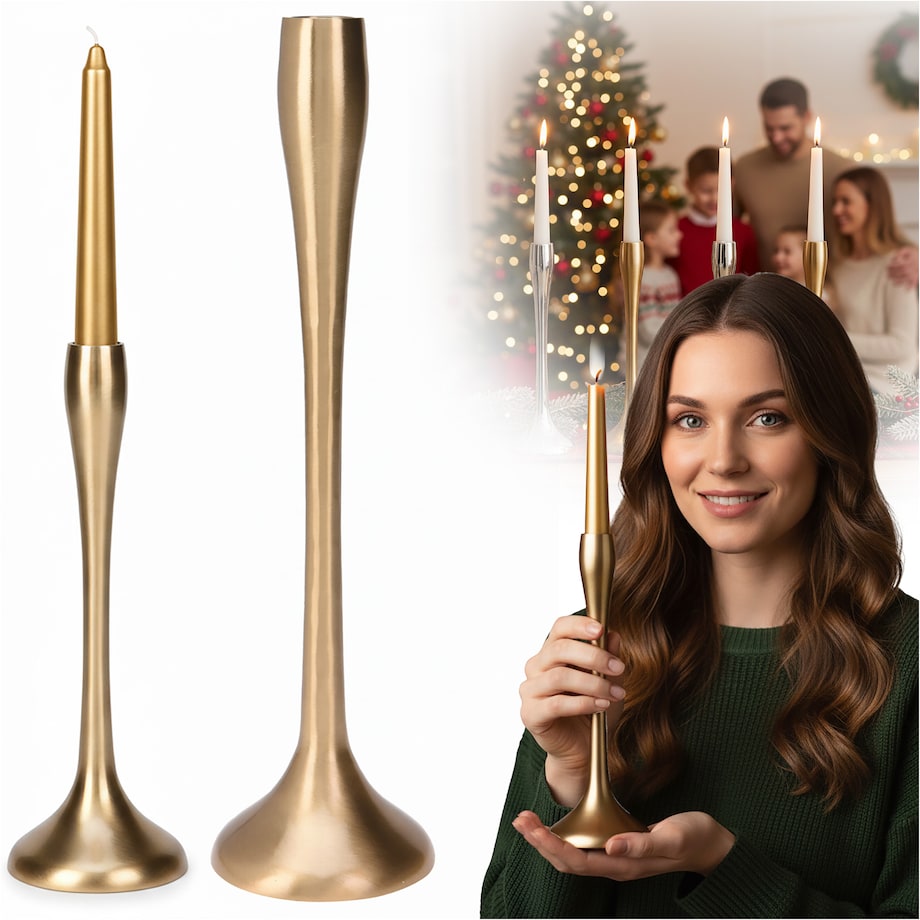 Świecznik Metalowy Pojedynczy Na Świecę Świeczki Świąteczny Glamour 31 cm