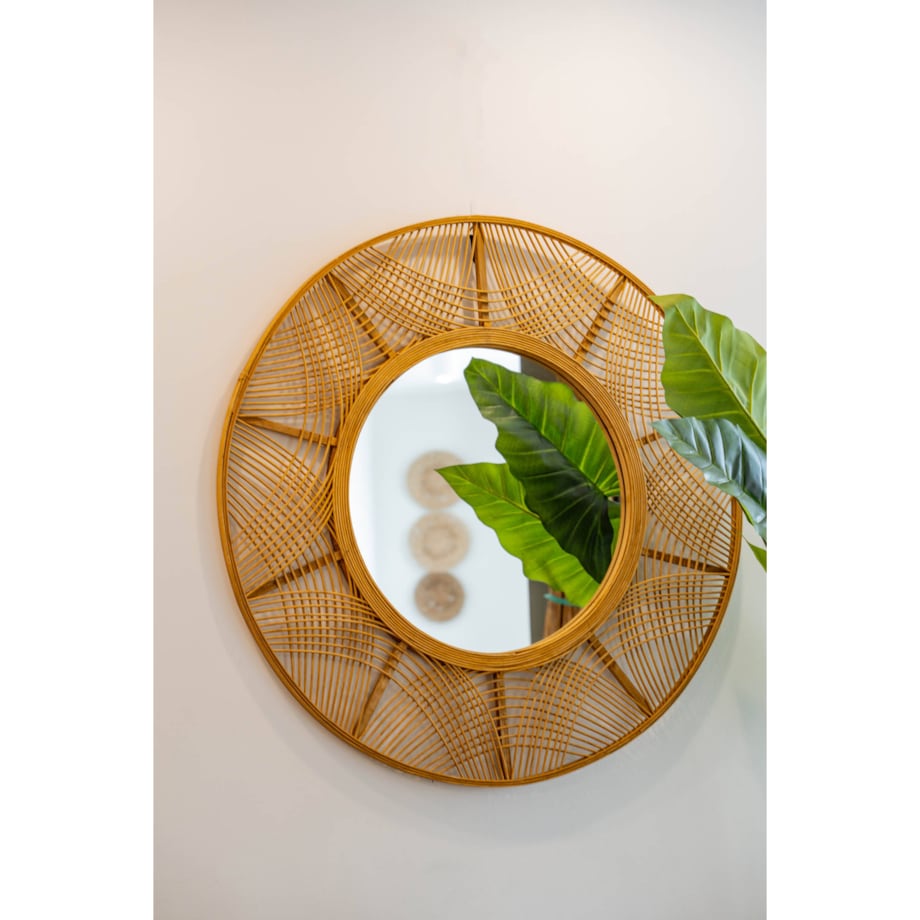 Lustro boho w bambusowej ramie INA, Ø 89 cm