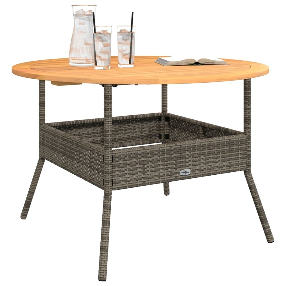 vidaXL Stół ogrodowy z akacjowym blatem, szary, Ø110x71 cm, rattan PE