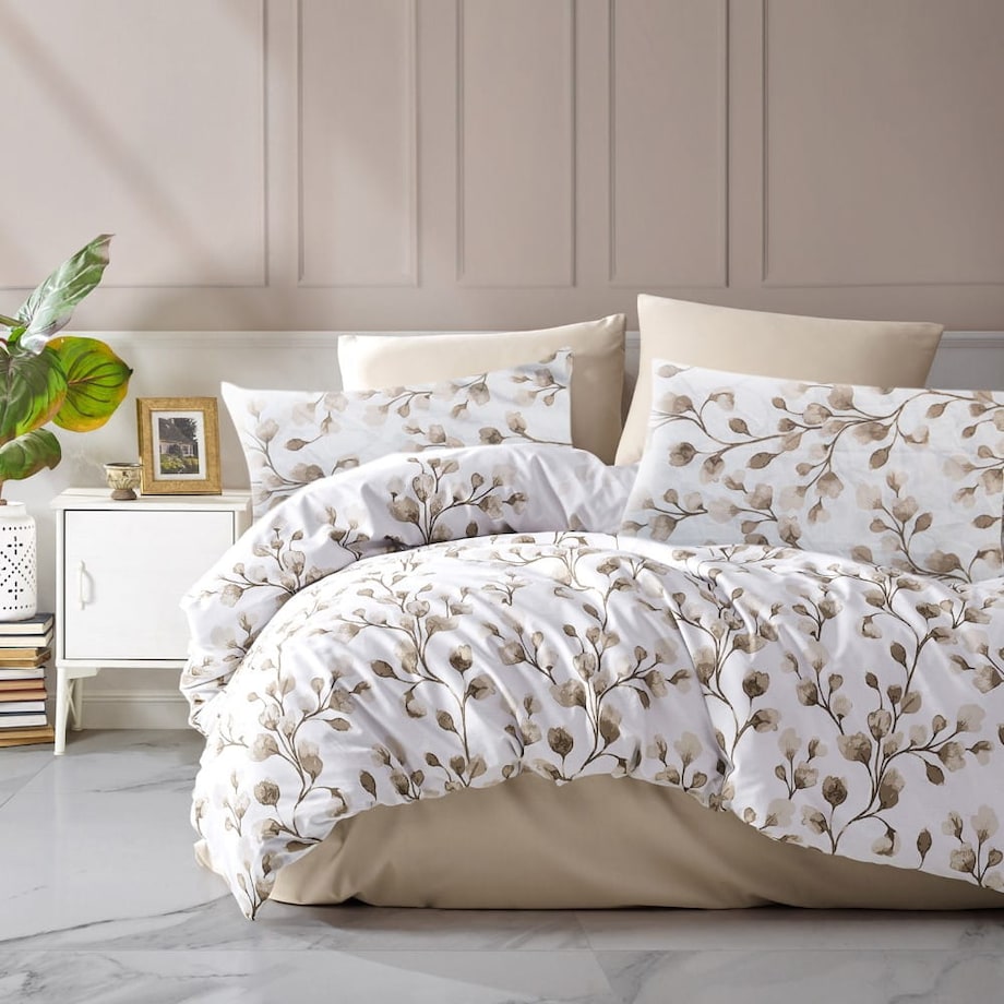 Pościel satynowa 160x200 Puha-1 w kwiaty Luxury