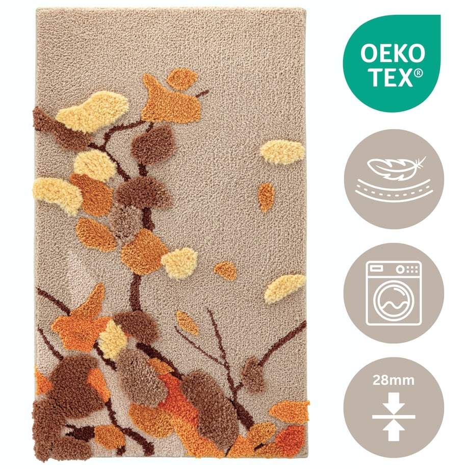 Dywanik łazienkowy Shaggy 3D Gaia 60x100 cm roślinny beżowy