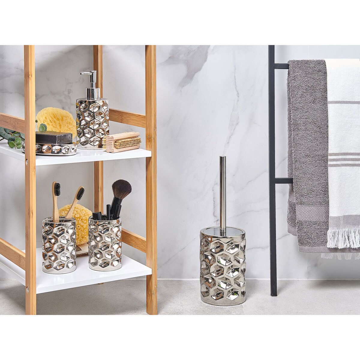 Zestaw akcesoriów łazienkowych 5 elementów TIRUA Ceramika Srebrny