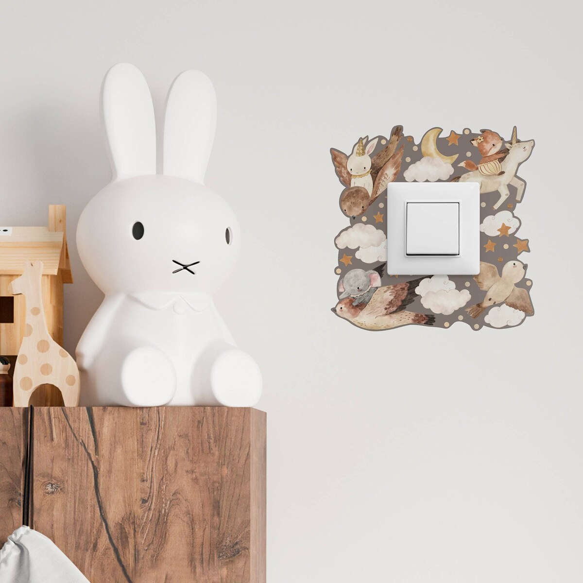 Naklejka Pod Kontakt Do Pokoju Dzieci Zwierzątka Chmurki Kropki Gwiazdki 20x20cm