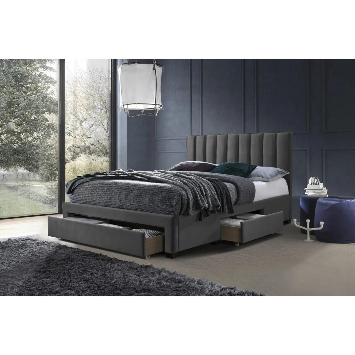 Łóżko GRACE VELVET 160x200 szare z szufladami