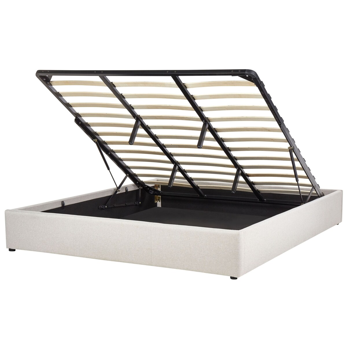 Łóżko z pojemnikiem tapicerowane 180 x 200 cm jasnobeżowe DINAN