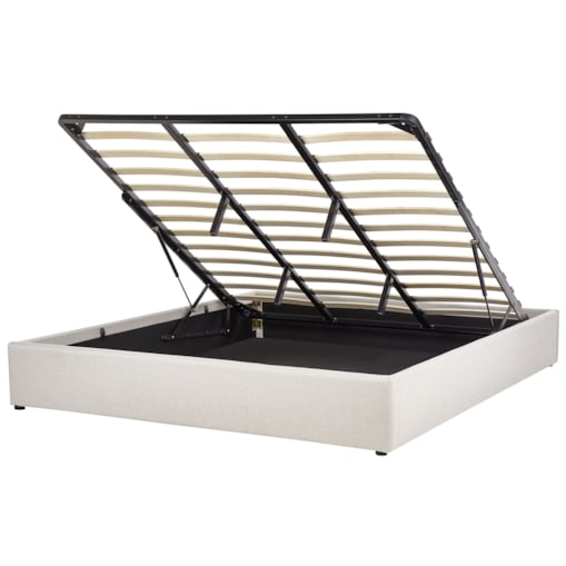 Łóżko z pojemnikiem tapicerowane 180 x 200 cm jasnobeżowe DINAN