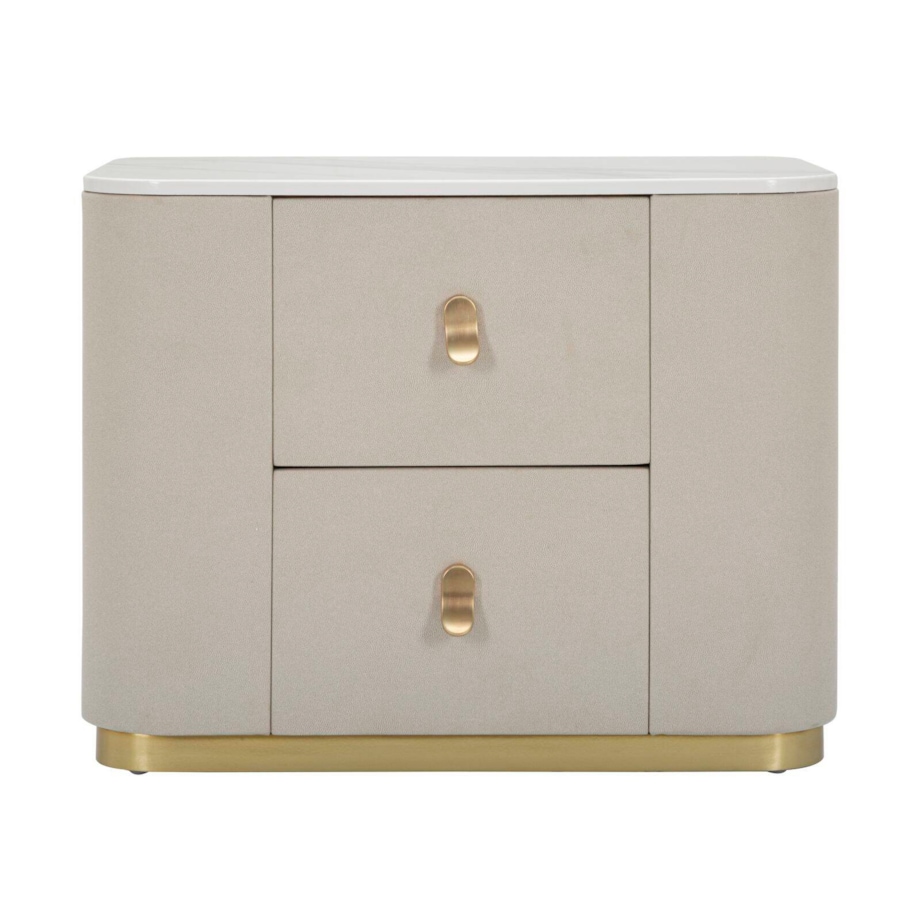 Szafka nocna z szufladami i złotym detalem, 60 x 40 x 47 cm