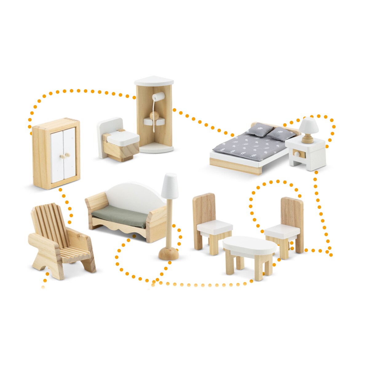 Duży drewniany domek dla lalek niebieski akcesoria Ricokids