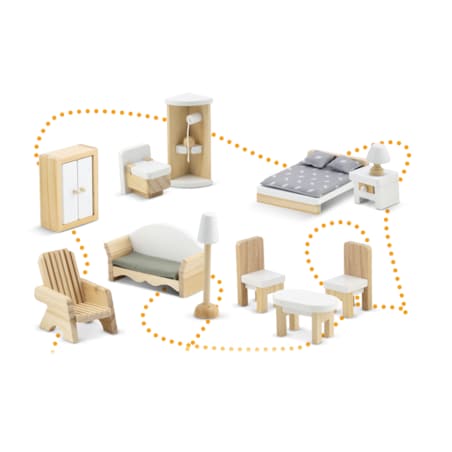 Duży drewniany domek dla lalek niebieski akcesoria Ricokids